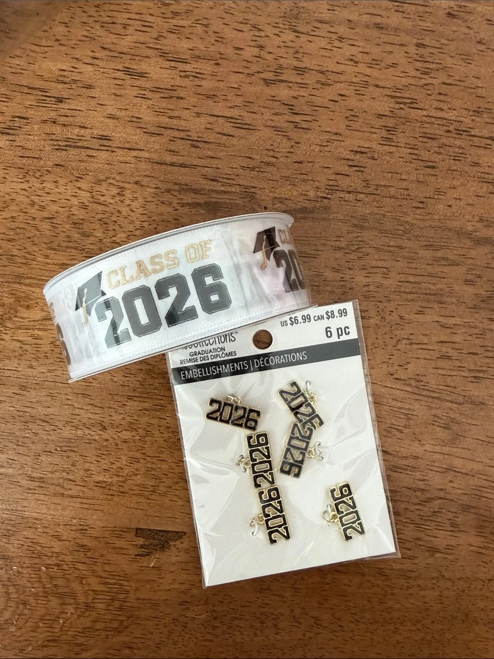 Recollections White Ribbon with Black and Gold 2026 Charm Embellishments